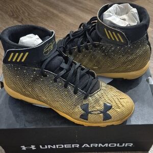 Under Armour Boy's Harper 2 RM Black and Gold Cleats